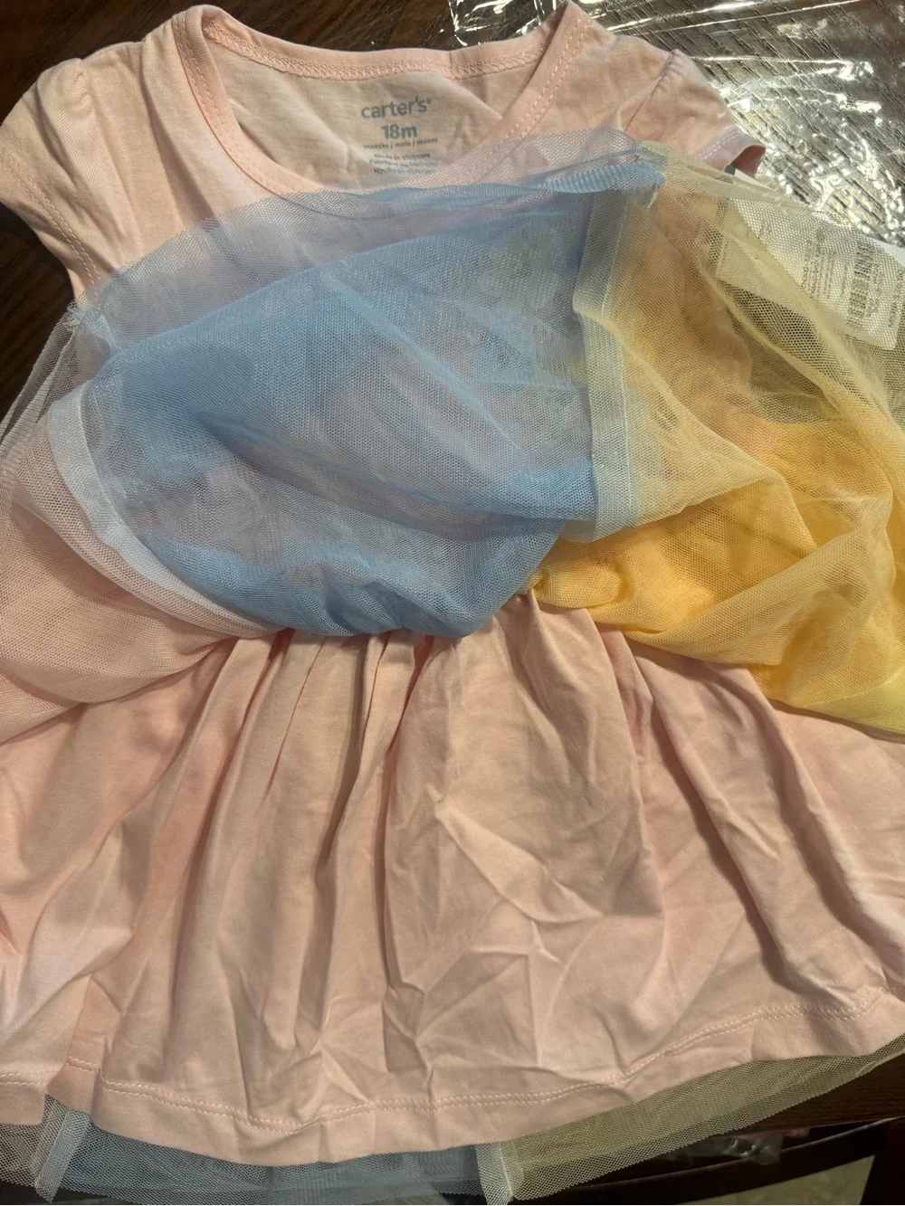 Carter's Pink Bodice Pastel Rainbow Tulle Skirt Dress